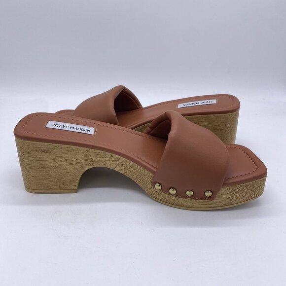 Steve Madden Chana Studded Wood Heel Sandals Size 9 Open Toe Clog Platform Slide - Picture 7 of 12